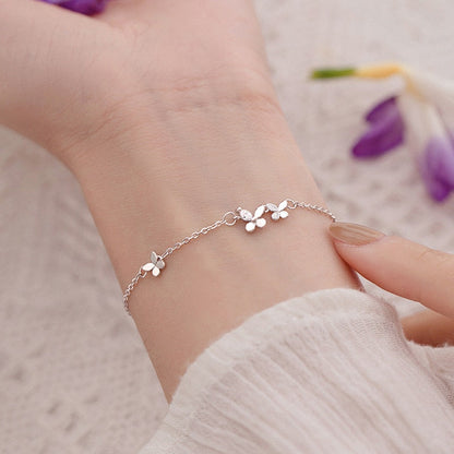 Silver Diamond-Studded Butterfly Bracelet