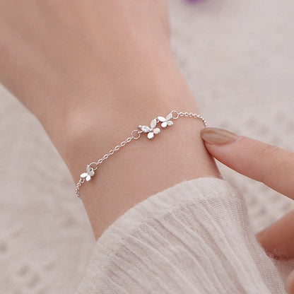 Silver Diamond-Studded Butterfly Bracelet